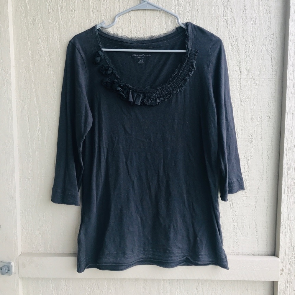 Eddie Bauer Women's Quarter Sleeve Black Top Size M